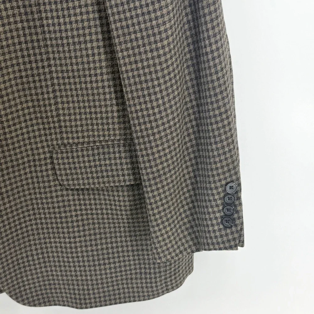 Vintage Oscar de la Renta Wool Houndstooth Blazer Mens 40L Brown Black
